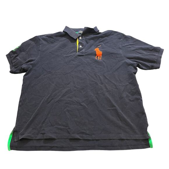 Polo Ralph Lauren Mens Polo Size 2XB Big Orange Pony Big 3‎ Navy Green Yellow - Picture 1 of 9